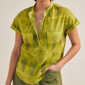 Pilcro and the Letterpress Green Plaid Short Sleeve Top